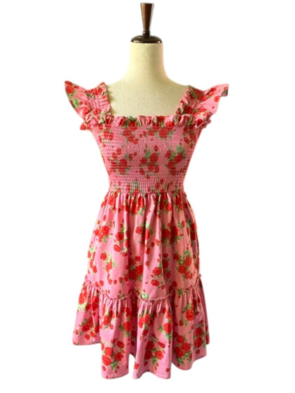 Code X Mode Pink Floral Rose Smocked Ruffle Mini Dress. It features a bright pin - Picture 2 of 15